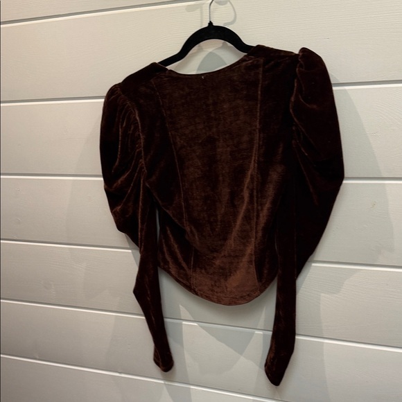 Free People Chocolate Velvet Puff Sleeve Blouse XS - Picture 5 of 5